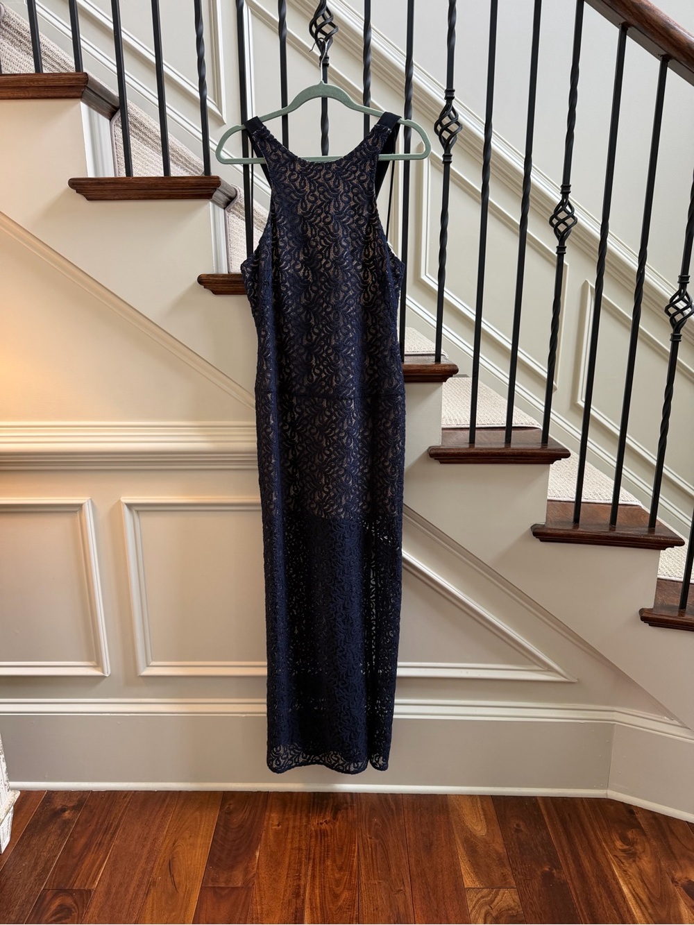 Free People NWOT sheer lined Navy Blue Lace Sleeveless Maxi Dress size 8